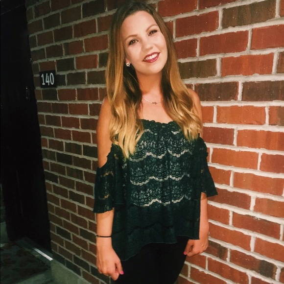 love, Fire Green lace off-shoulder top - Picture 3 of 3